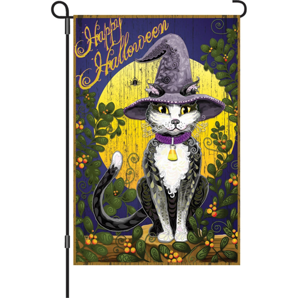 Accent Home & Garden 12 In. Halloween Garden Flag - Candy Corn Cat 1 Accent Home & Garden 12 In. Halloween Garden Flag - Candy Corn Cat