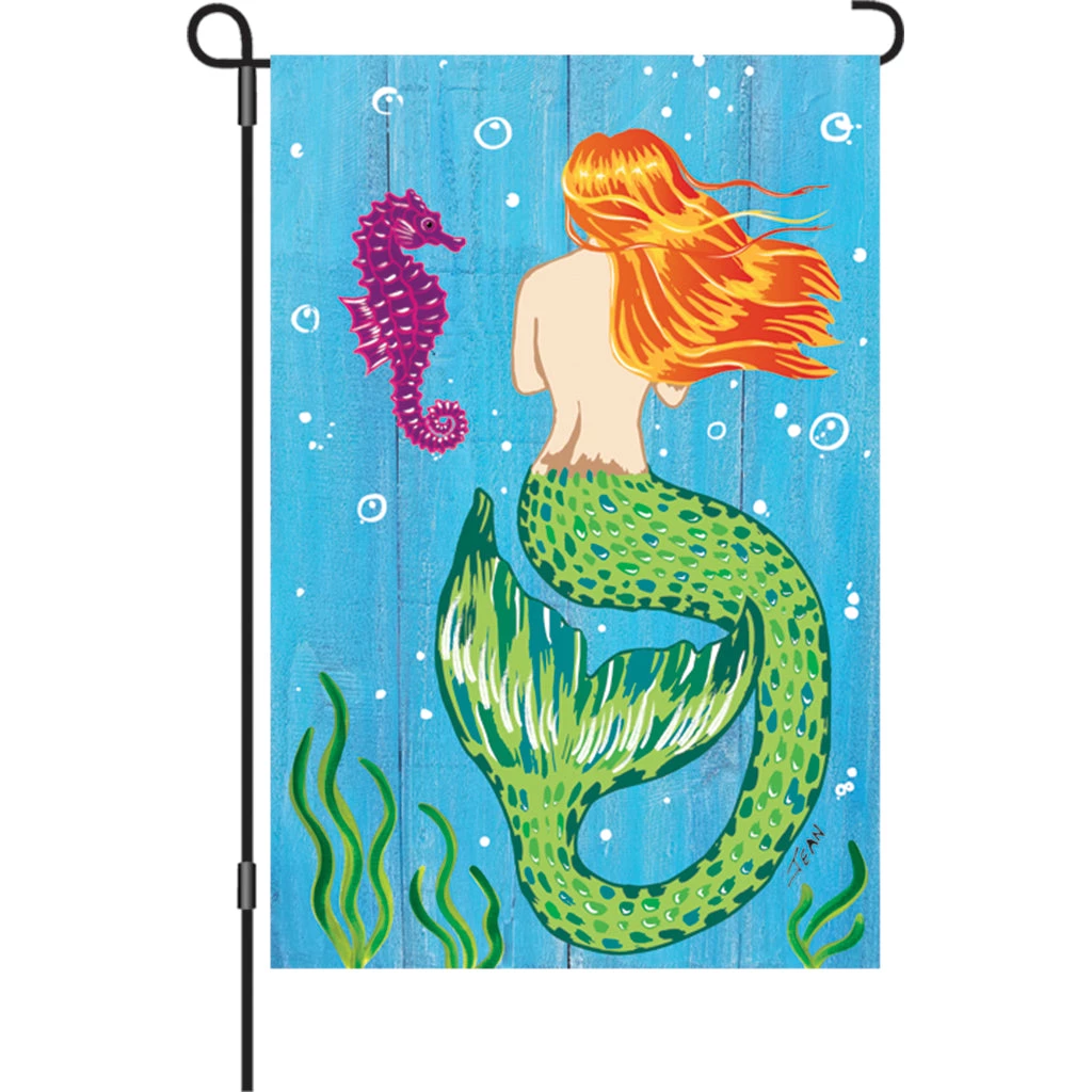Accent Home & Garden 12 In. Flag - Mermaid & Seahorse Summer 1 Accent Home & Garden 12 In. Flag - Mermaid & Seahorse Summer