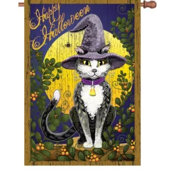 Accent Home & Garden Accent 28 In. Halloween House Flag - Candy Corn Cat