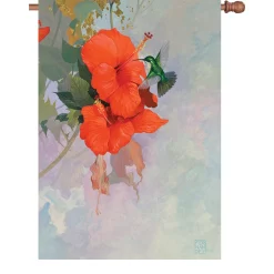Accent Home & Garden 28 In. Flag - Red Hibiscus Hummingbird